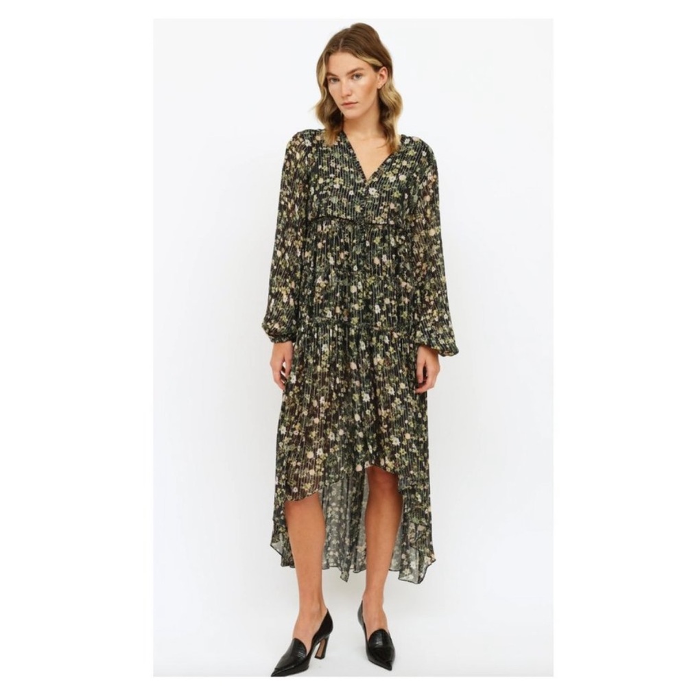 Rococo Sand Flora Hi Low Maxi Dress in Green Floral Print SZ M NWT